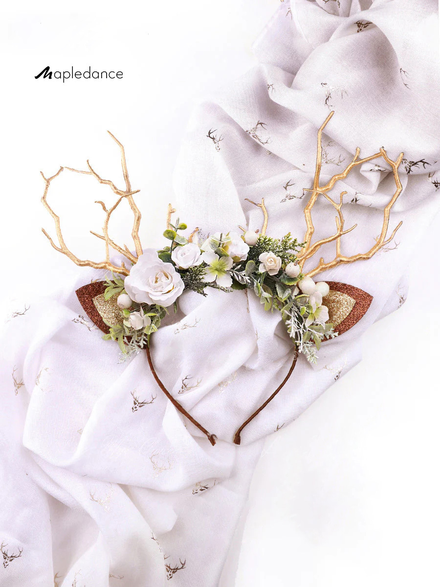 White & Sage Christmas Reindeer Headband