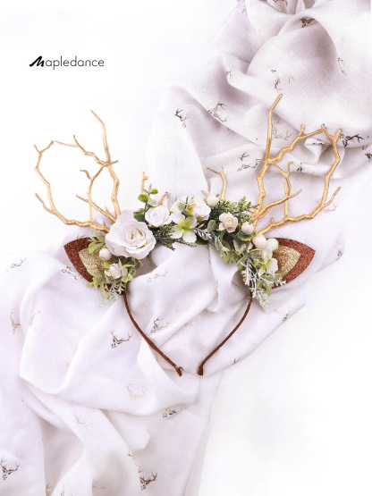 White & Sage Christmas Reindeer Headband