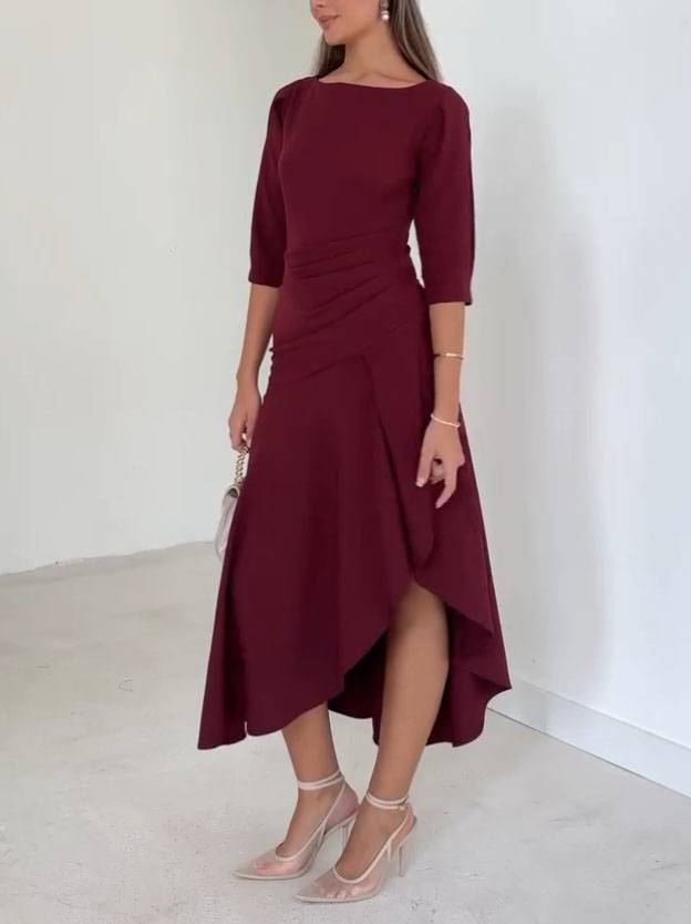 Pleated Design Irregular Hem Maxi Dress