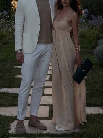 Minimalist Pleated Elegant Maxi Sling Dress