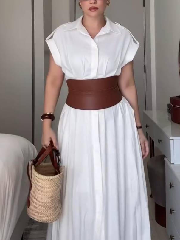 Minimalist Military Style High-Waisted Shirt Dress