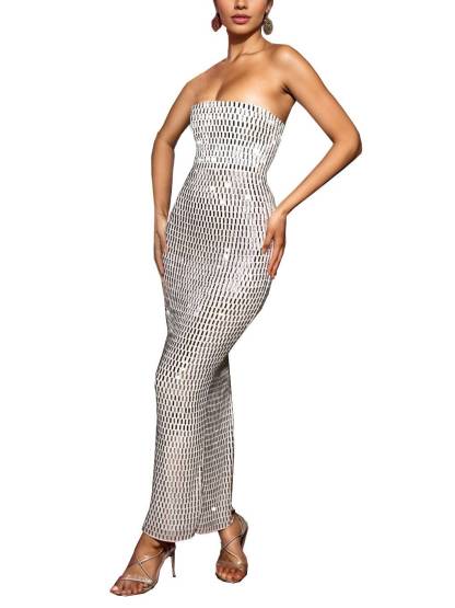 Shiny Tube Top Slim-Fit Maxi Dress