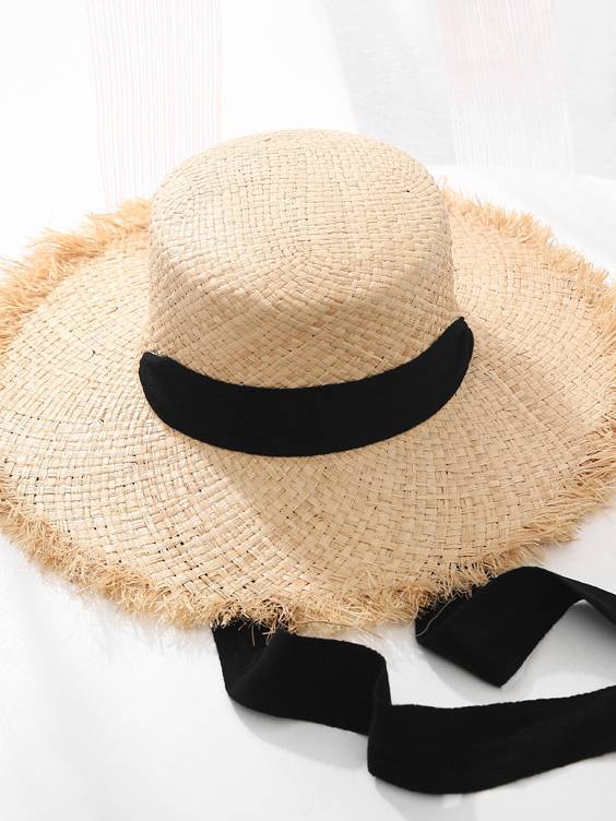 Tie-strapFur-brimmed Straw Hat