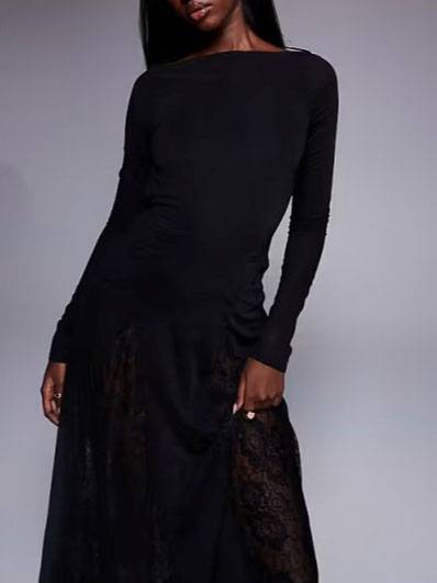 Lace Splicing Backless Design Maxi Dress