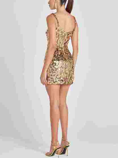 Light Luxury Glitter Sling Slit Mini Dress