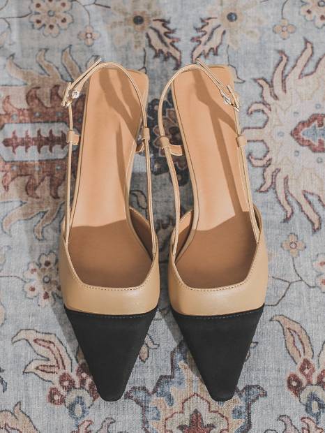 Elegant French Color Contrast Heeled Slingback