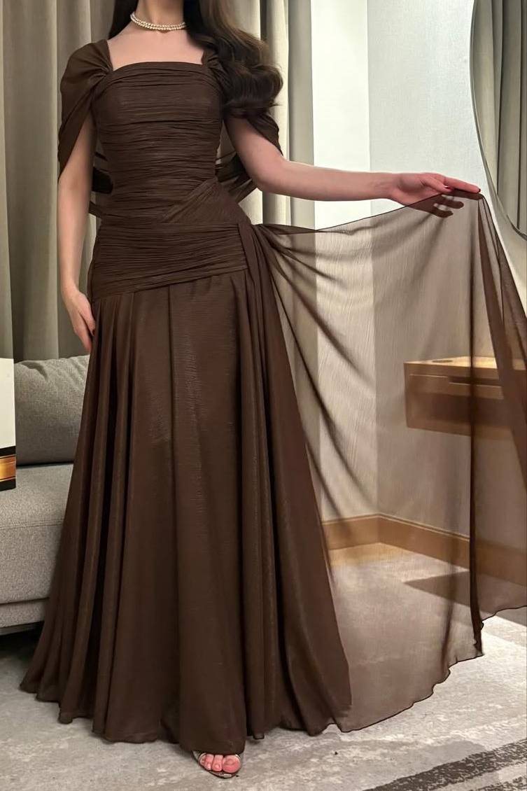 Pleated Design A- Line Maxi Dress