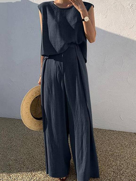 Loose Sleeveless Top Wide-leg Pants Two-piece Set