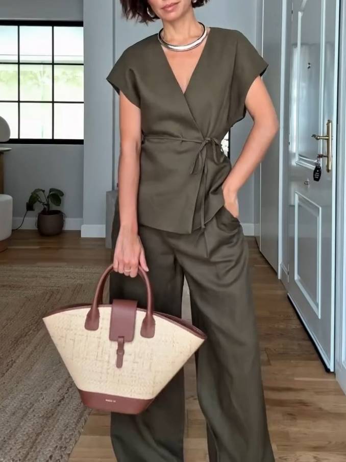 Minimalist Vest And Wide Leg Pants Suit-Vest