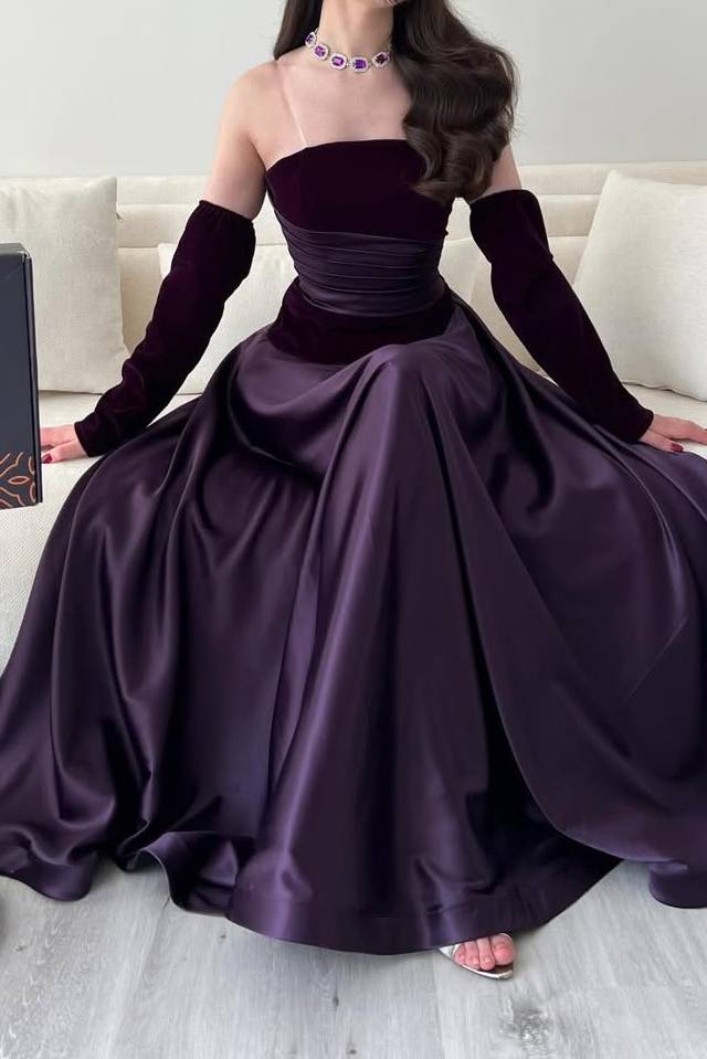 Velvet Splicing Pleated Maxi Dress