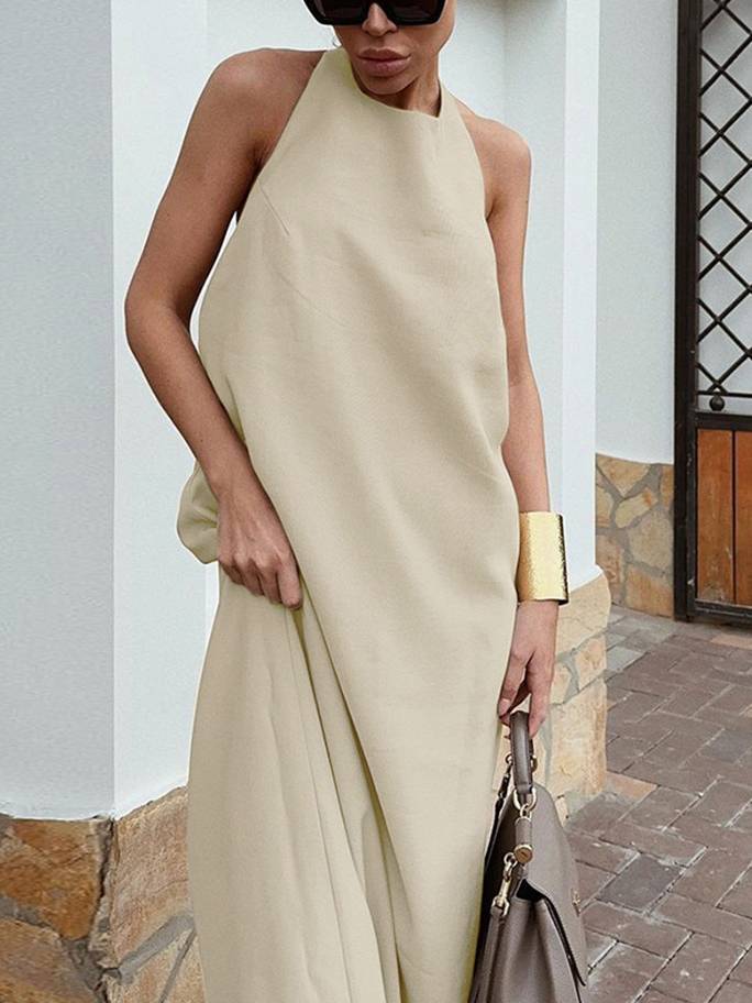 Vacation Style Halter Neck Backless A Line Maxi Dress