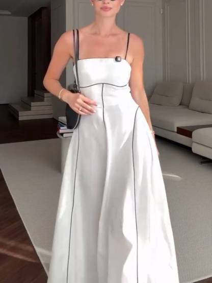 Black And White Contrast Color Sling Maxi Dress