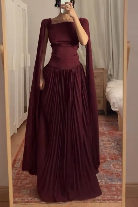Shawl Sleeve Pleated Maxi Dress