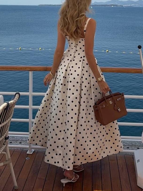 Retro Polka Dot Sling Maxi Dress