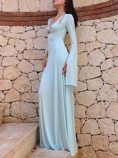 Hollow Design Sling Long Sleeve Maxi Dress