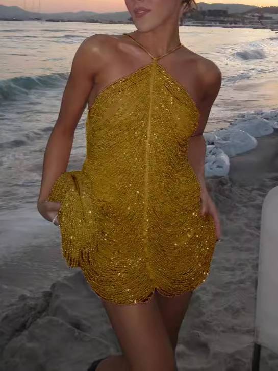 Tassel Halterneck Mini Dress