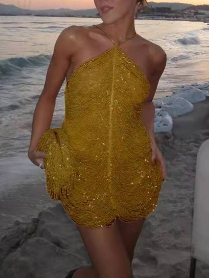 Tassel Halterneck Mini Dress