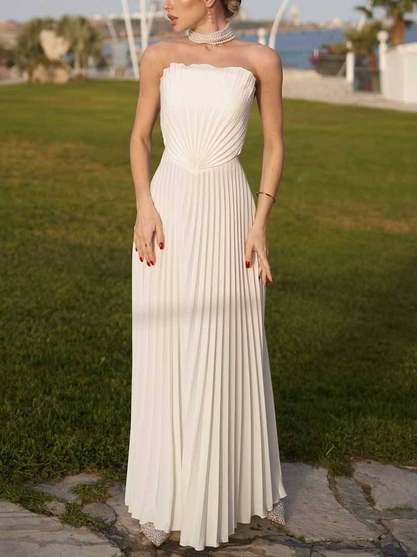 Shell Element Design Pleated Maxi Dress