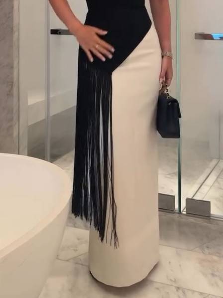 Tassel Irregular Top And Skirt Suit-Skirt