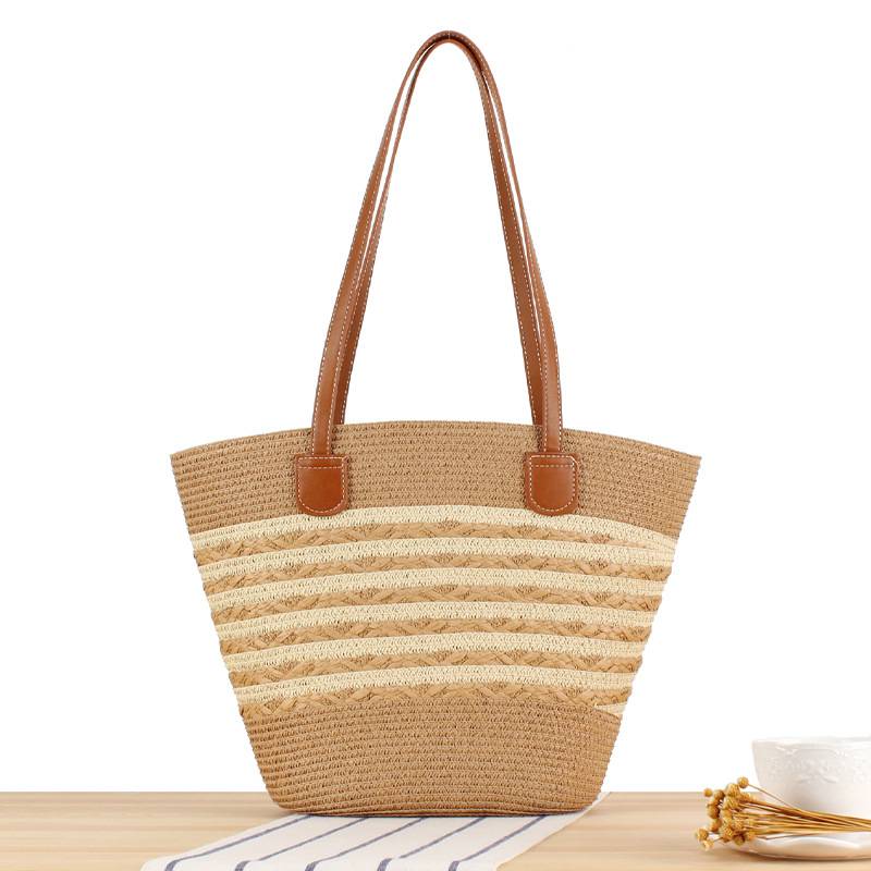 Contrast Color Straw Tote Bag