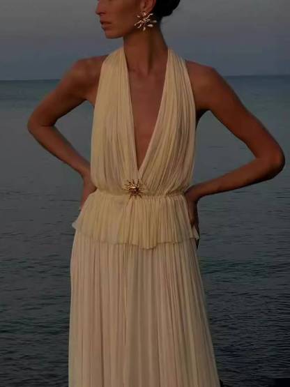 Backless Neck Top Long Skirt Suit