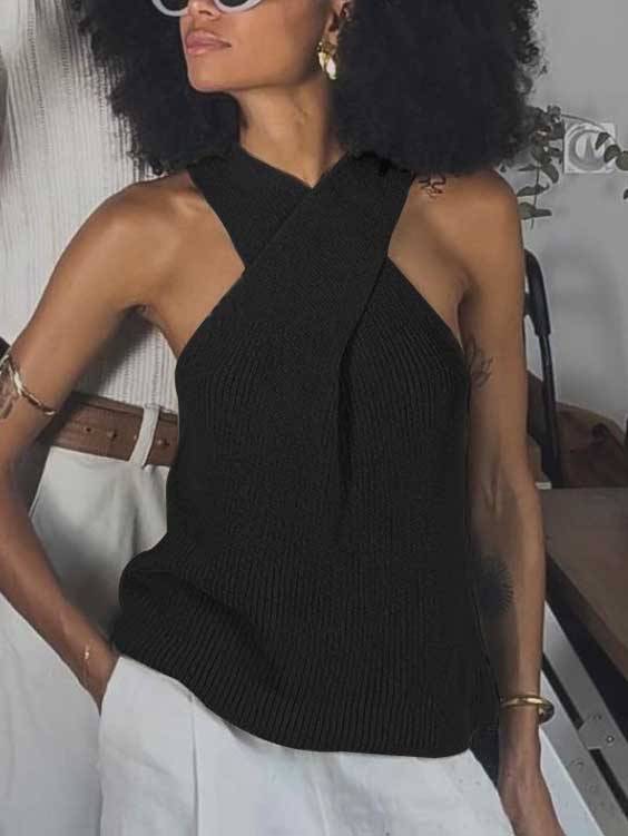 Cross Halter Neck Knitted Vest