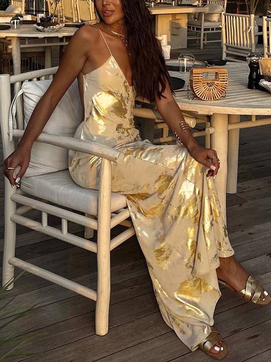 Unique Printed Sling Maxi Dress