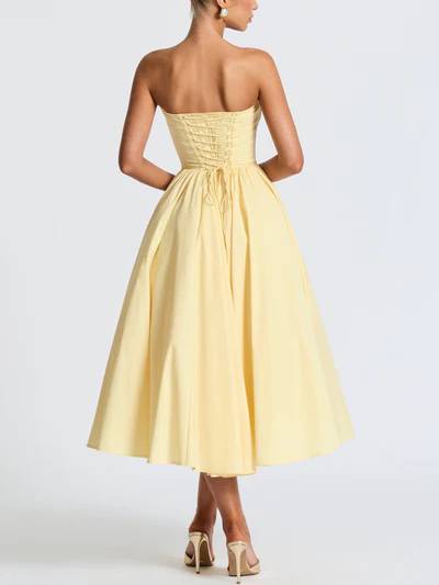 Vintage Strapless Bow A- Line Skirt Midi Dress