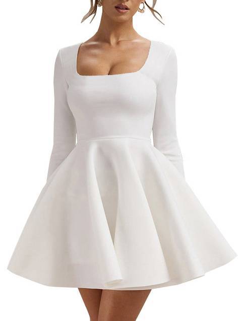 Square Collar High Waist A-Line Mini Dress