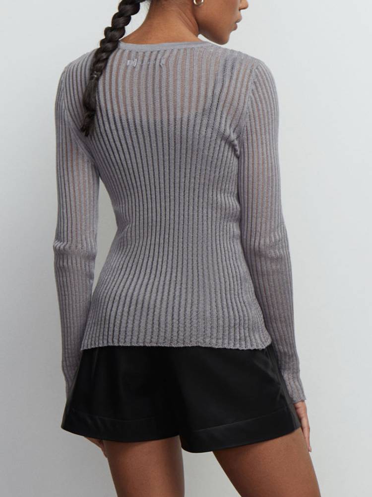 See-through Slim-fit Crewneck Long-Sleeved Thin Sweater