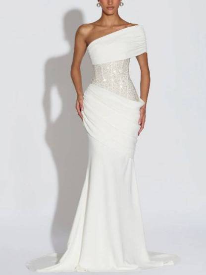 Sequin Splicing Off-Shoulder Pleated Maxi Dress