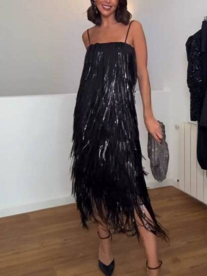 Tassel Design Sling Maxi Dress