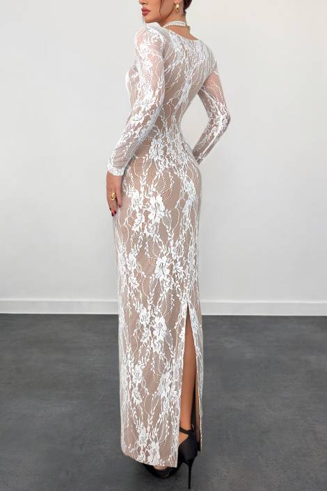 Lace Back Slit Maxi Dress