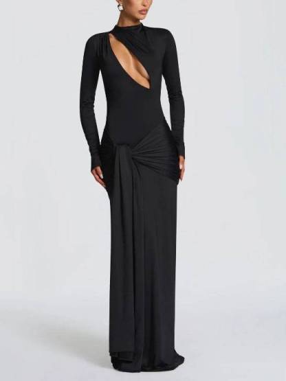 Hollow Design Pleated Maxi Dress