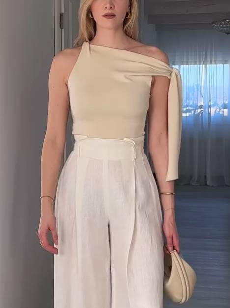 Off-shoulder Lace Up Shirt