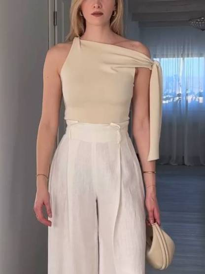 Off-shoulder Lace Up Shirt