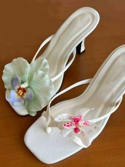 Asymmetric Flower High Heel Slippers