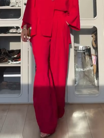 Minimalist Loose Shirt And Wide Leg Pants Suit-Pants