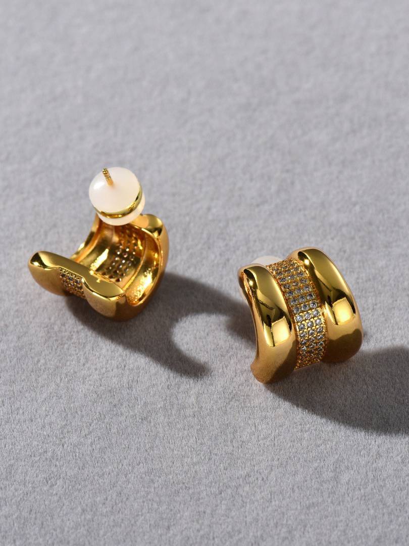 Exquisite Inlaid C- Shaped Stud Earrings