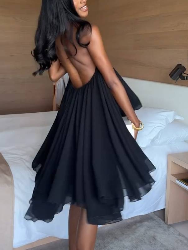 Halter Neck Irregular Hem Mini Dress