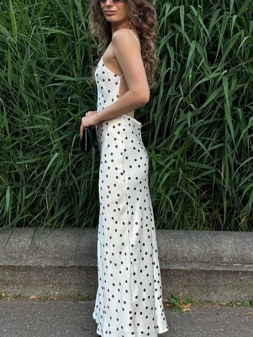 Vintage Polka Dot Sexy Backless Maxi Dress