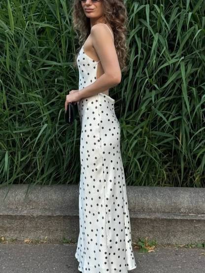 Vintage Polka Dot Sexy Backless Maxi Dress