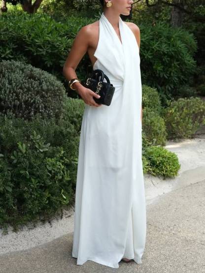 Elegant Halter Neck Backless Maxi Dress