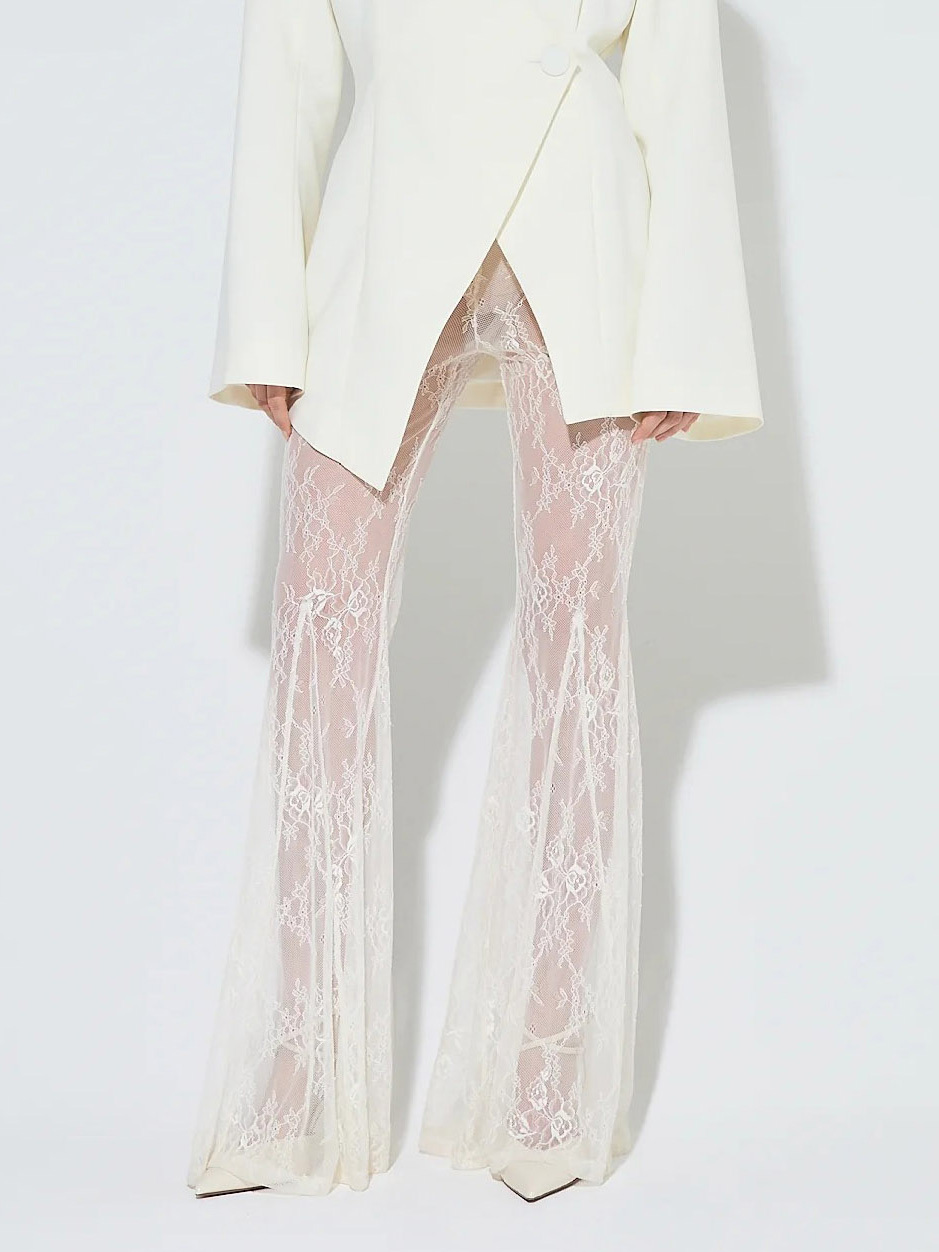 Exquisite Sheer Lace Flared Pants