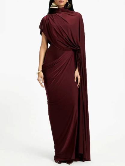 Irregular Shawl Pleated Maxi Dress