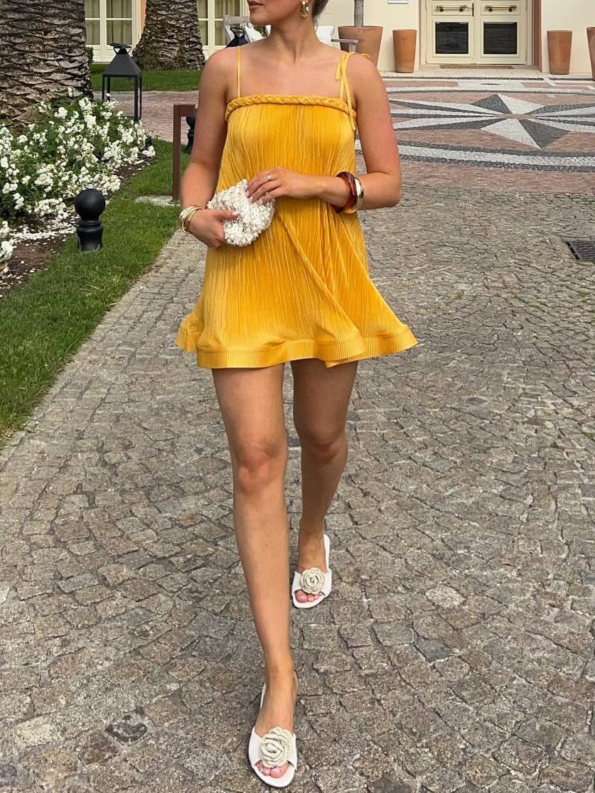 Pleated Sling Mini Dress