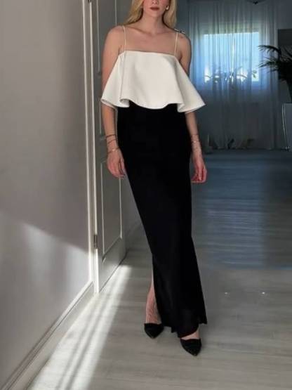Black And White Color Contrast Fake Two-piece Sling Dress