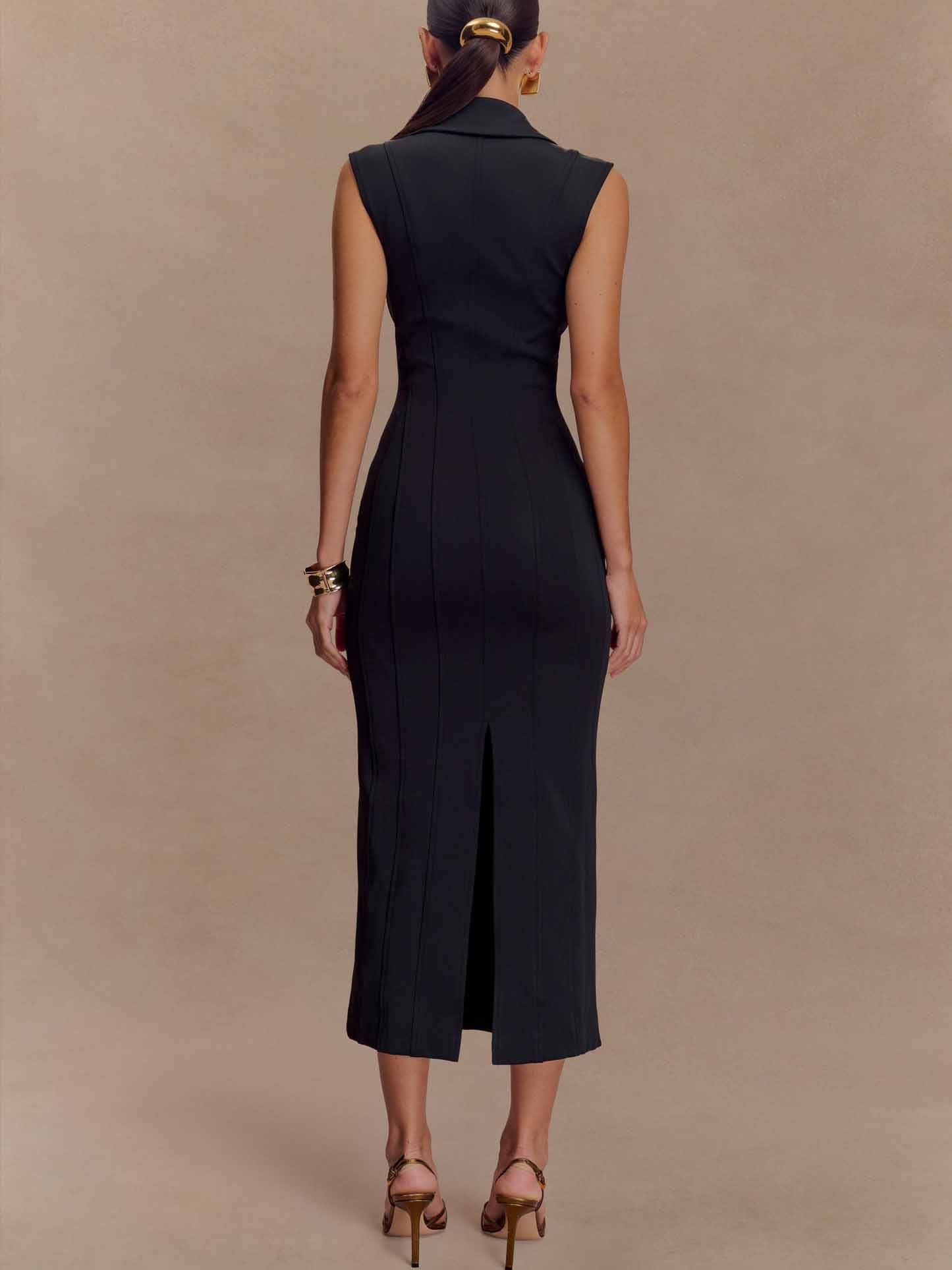 Minimalist V-neck Sleeveless Slim-fit Midi Dress