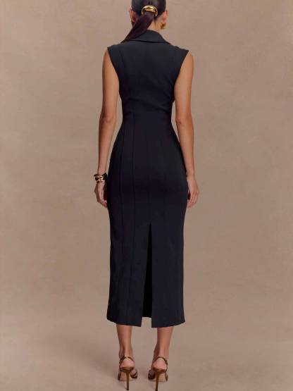 Minimalist V-neck Sleeveless Slim-fit Midi Dress