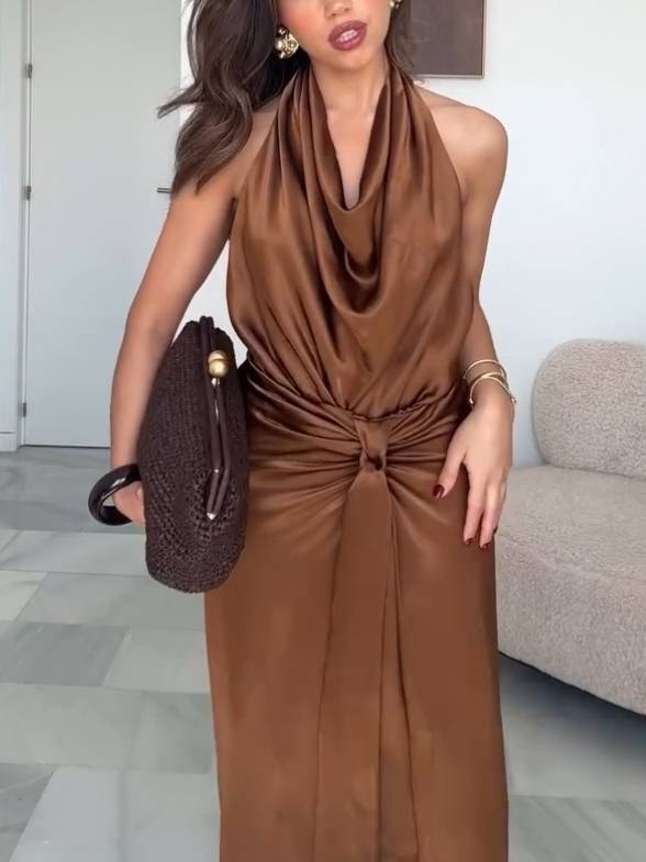 Swing Collar Slit Dress